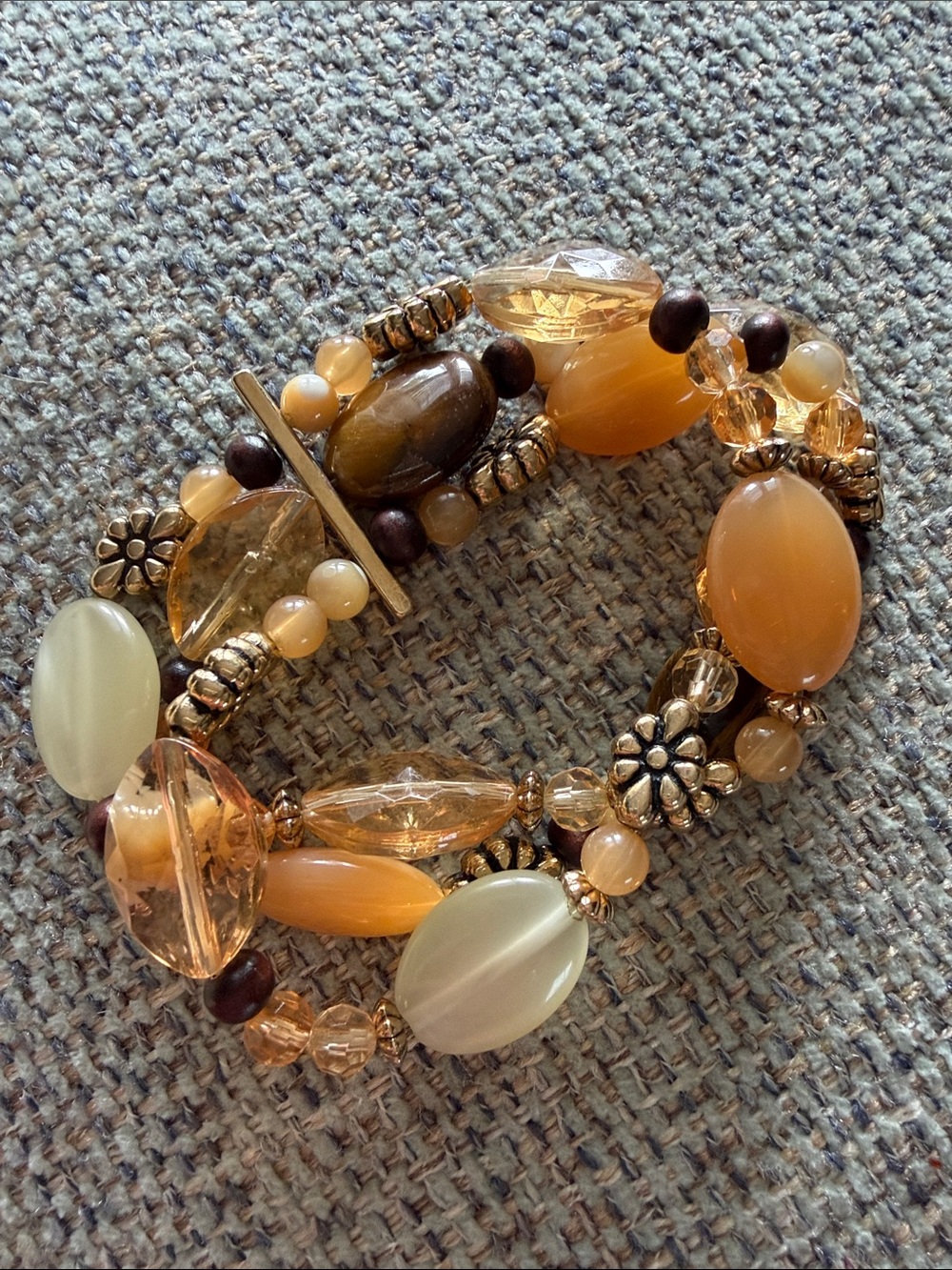 Chaps Gold-Tone, Amber & Cream Multi-Strand Beaded Bracelet